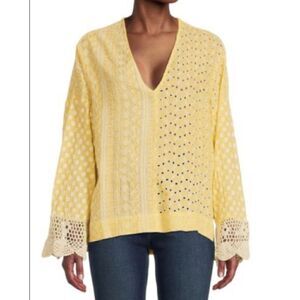 Saks Luna Area Stars Yellow Crochet Boho Shirt Sz Medium